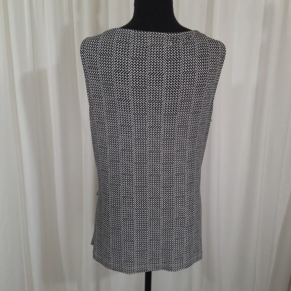 Coldwater Creek Women's sz L/14 Sleeveless Drape Neck Black & White Rushed Top - Picture 4 of 16
